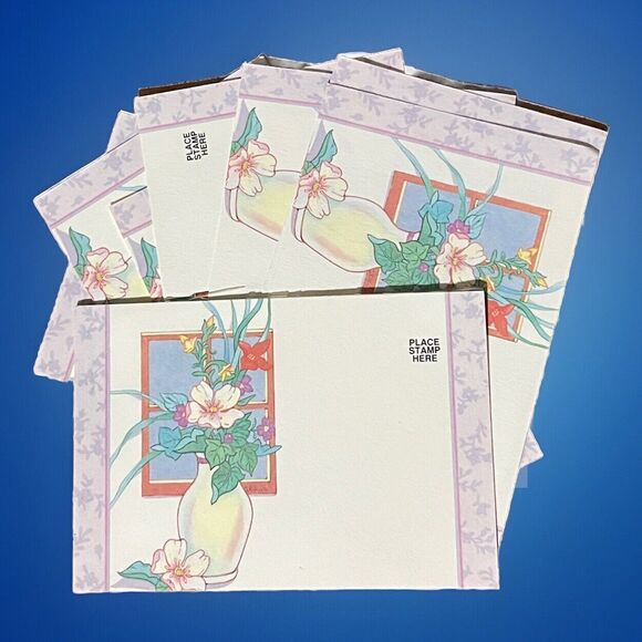 Vintage 80s Postcard Set 12 Floral Unused Undivided Back Peel Off Stationary Lot - Picture 1 of 2